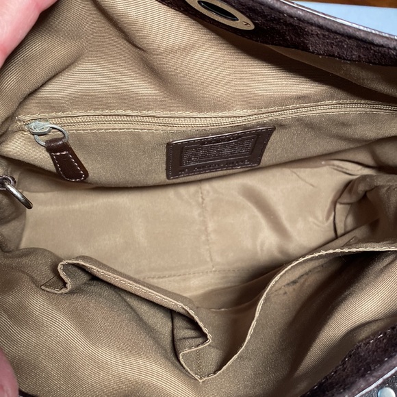 NWOT COACH Chelsea Optic Signature Jacquard Chocolate Suede Hand bag - Picture 6 of 7